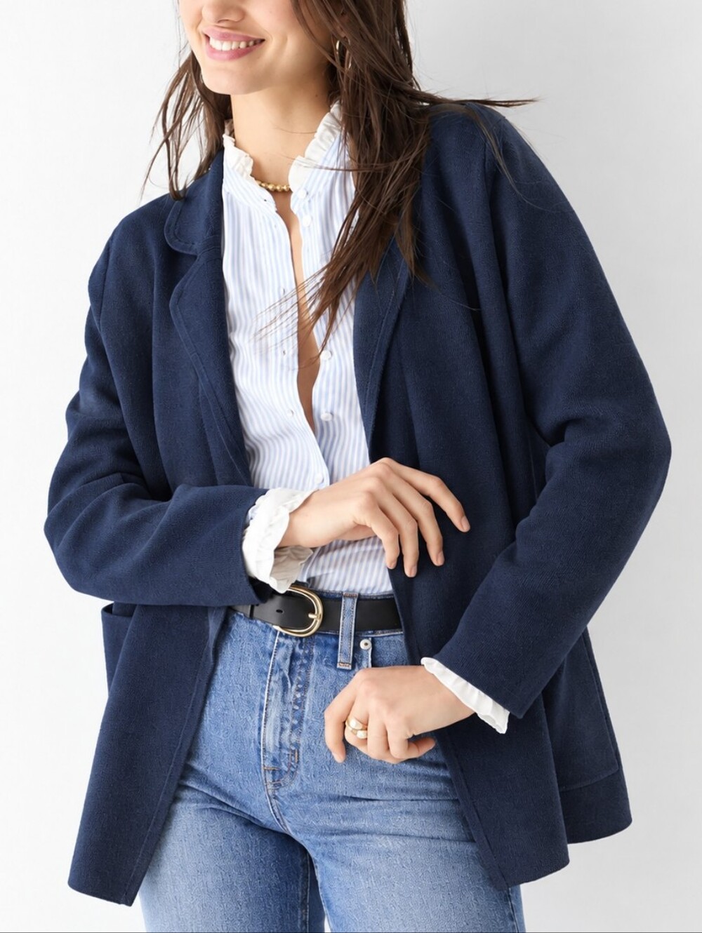 J. Crew Eloise Knit Sweater Blazer Cardigan XS Navy Minimalist Business casual
